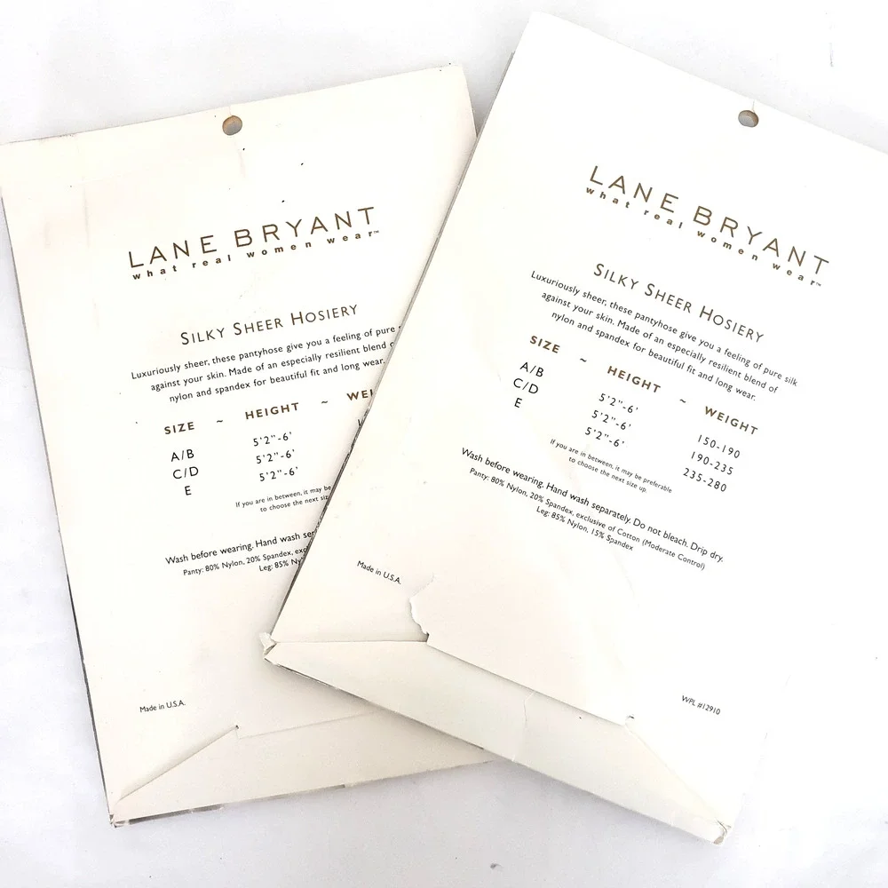 (2) Lane Bryant Pantyhose SIZE A/ B BEIGE & OFF WHITE Silky Sheer Reinforced